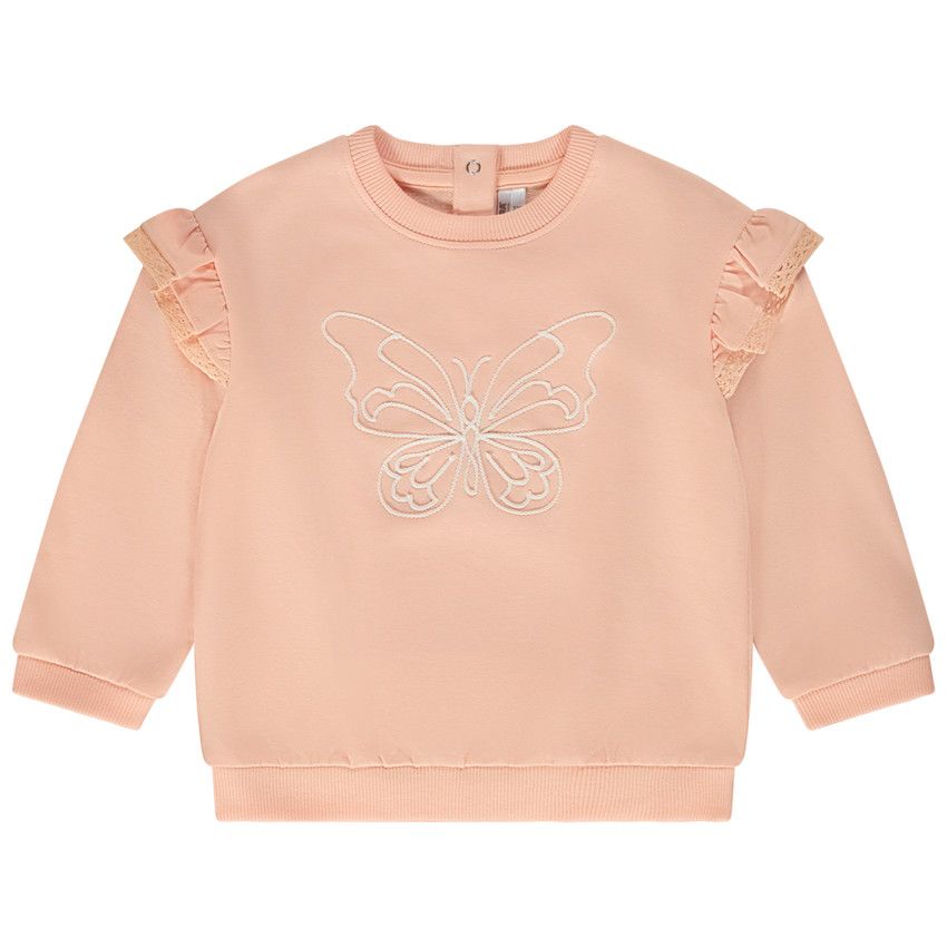Sweat oversize avec broderie papillon pour bébé fille - Corail