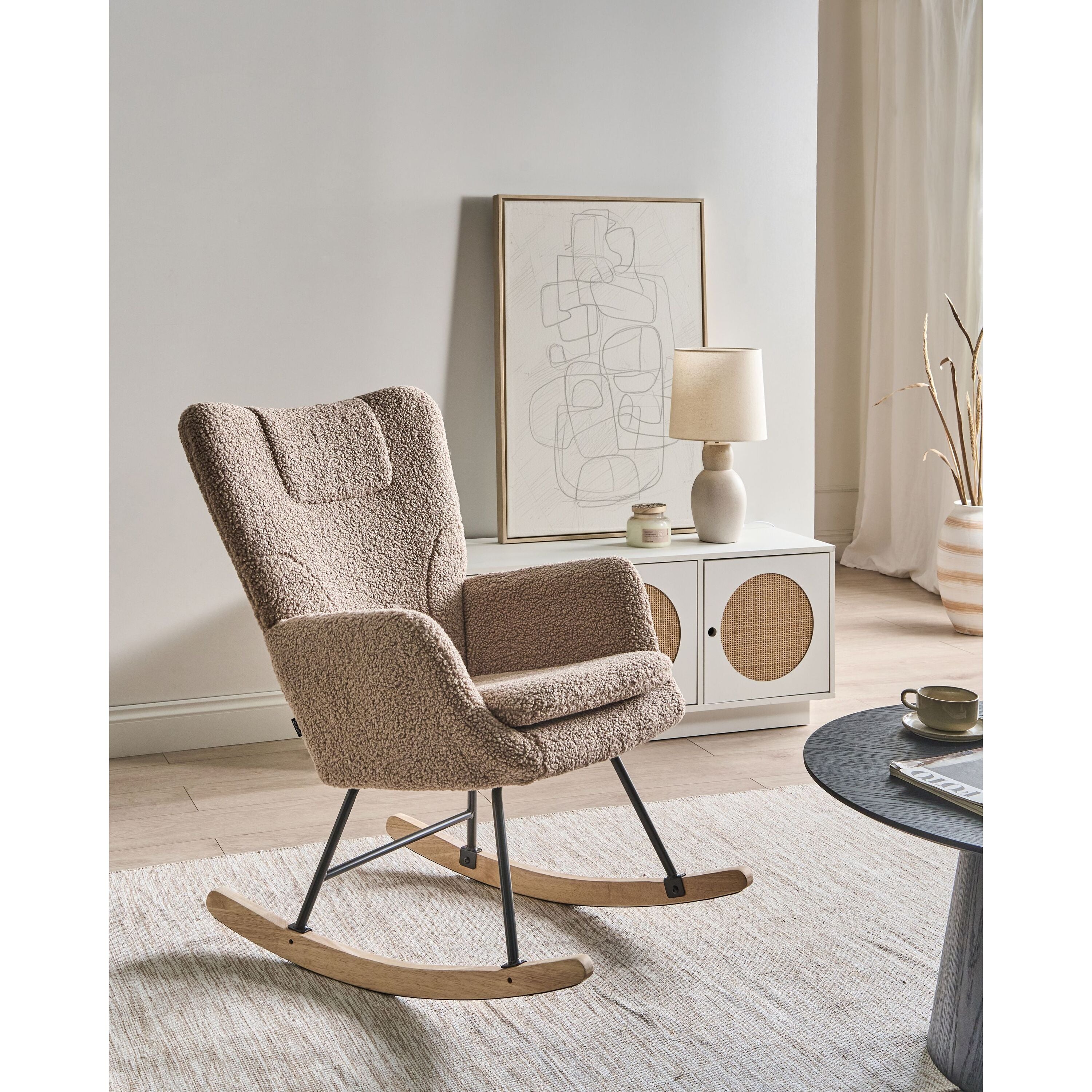 Beliani - SANDVE - Schommelstoel - Taupe - Bouclé