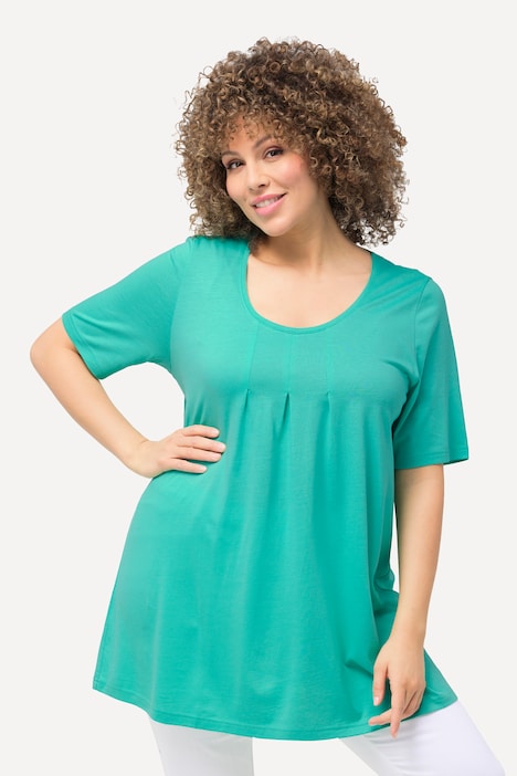 T-Shirt, Zierfalten, A-Linie, Rundhals, Halbarm, Modal