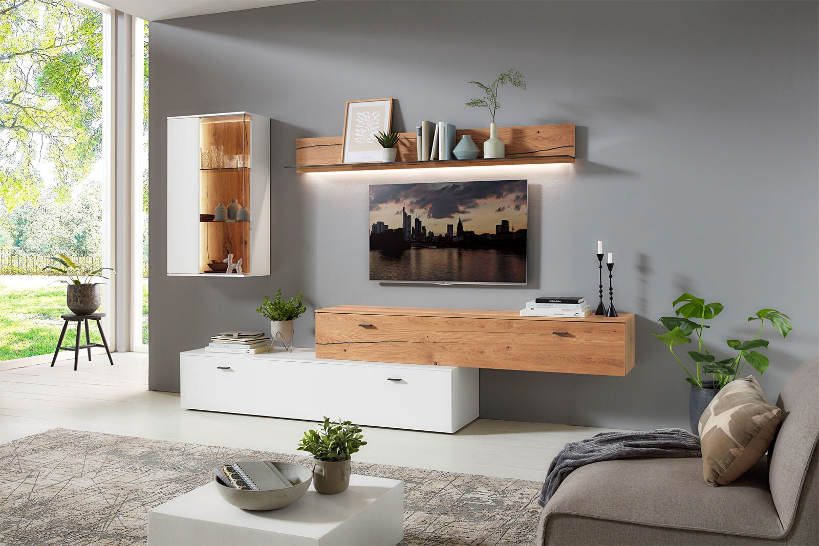 CASAVANTI Wohnwand SERENA 4-teilig 296 x 2026 cm Weiß Risseiche