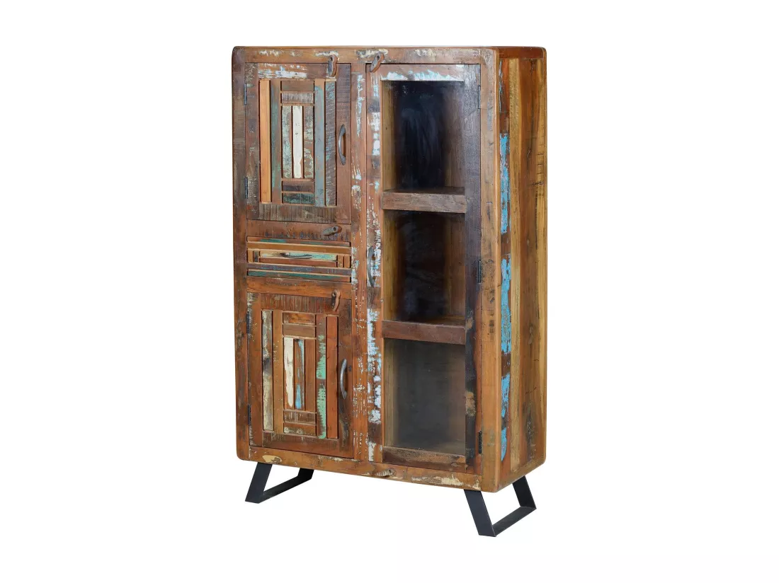 Vitrine en manguier et pieds en métal multicolore MULTICOLOR.Giner y Colomer.140x38x90