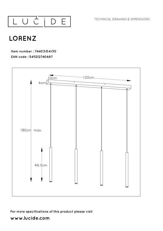 Lucide Lorenz 4 cluster hanglamp LED lineair zwart