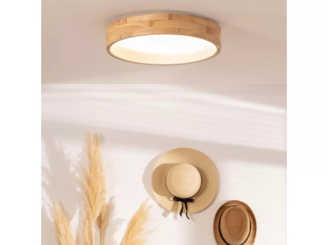 Plafonnier LED Rond Bois 20W CCT Sélectionnable Dari Ø470 mm Blanc