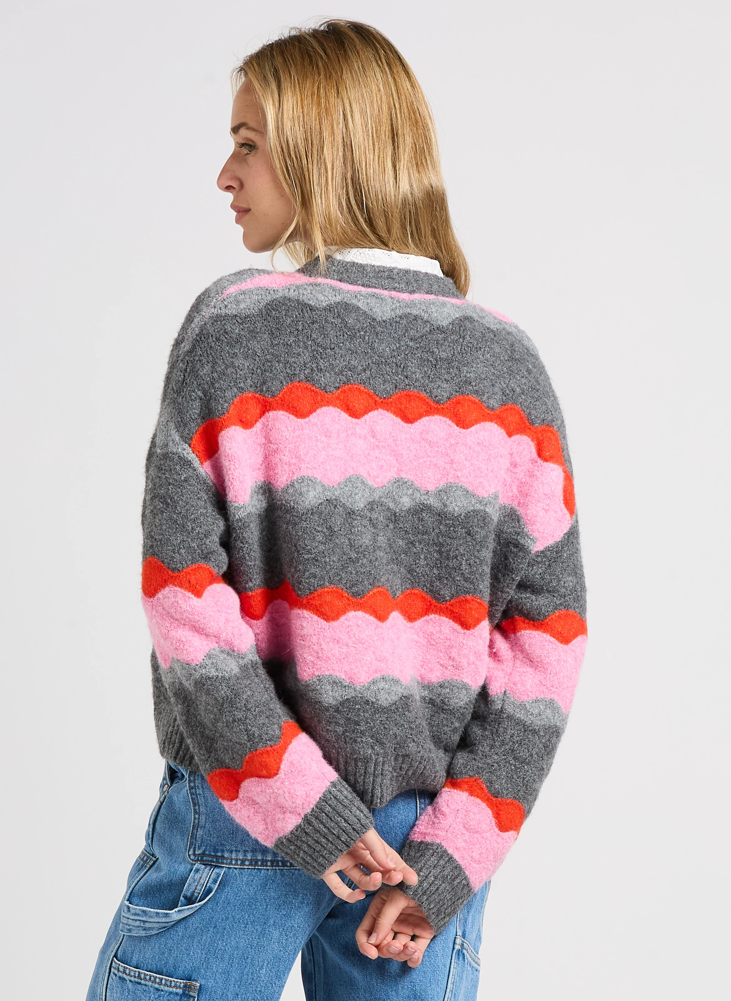 PANAYO - Pull col rond en maille jacquard| Noir