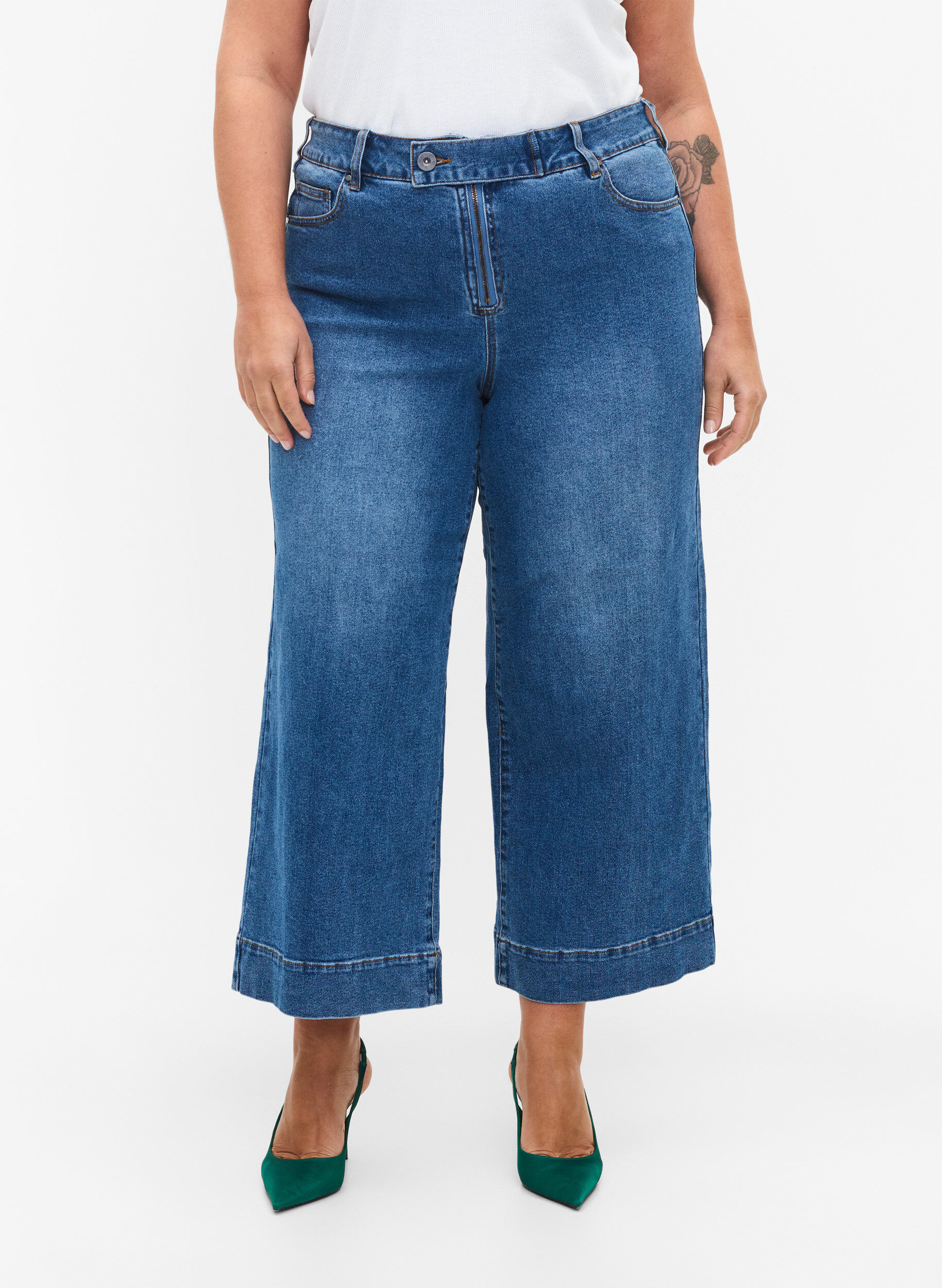 Cropped jeans med vidde