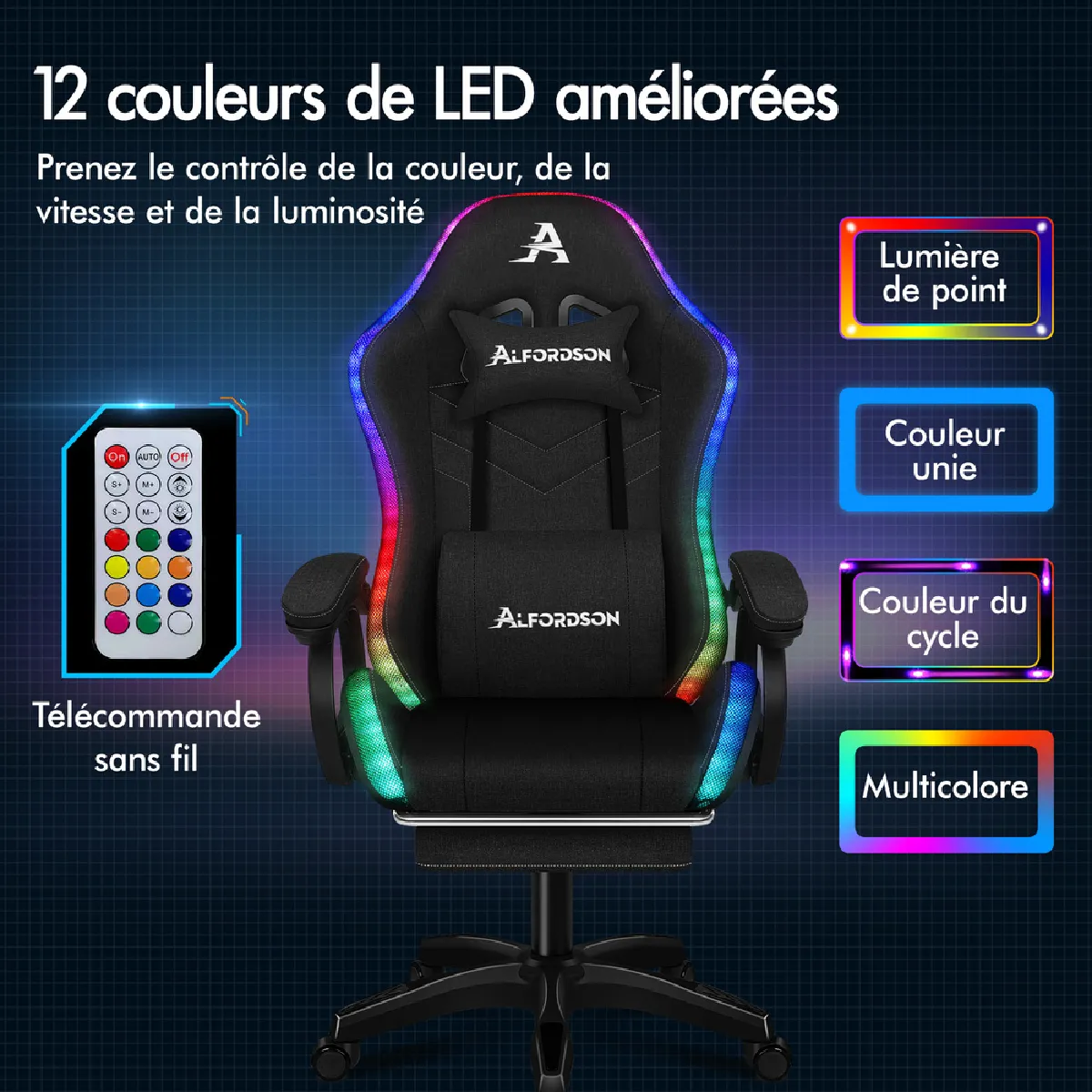 ALFORDSON Chaise Gaming avec LED