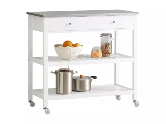 Desserte roulante Chariot de cuisine de 2 étages avec grand plan de travail en Acier Inox, FKW47-W