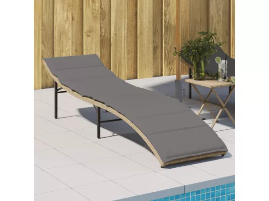 Chaise longue avec coussin beige 55x199x50 cm résine tressée