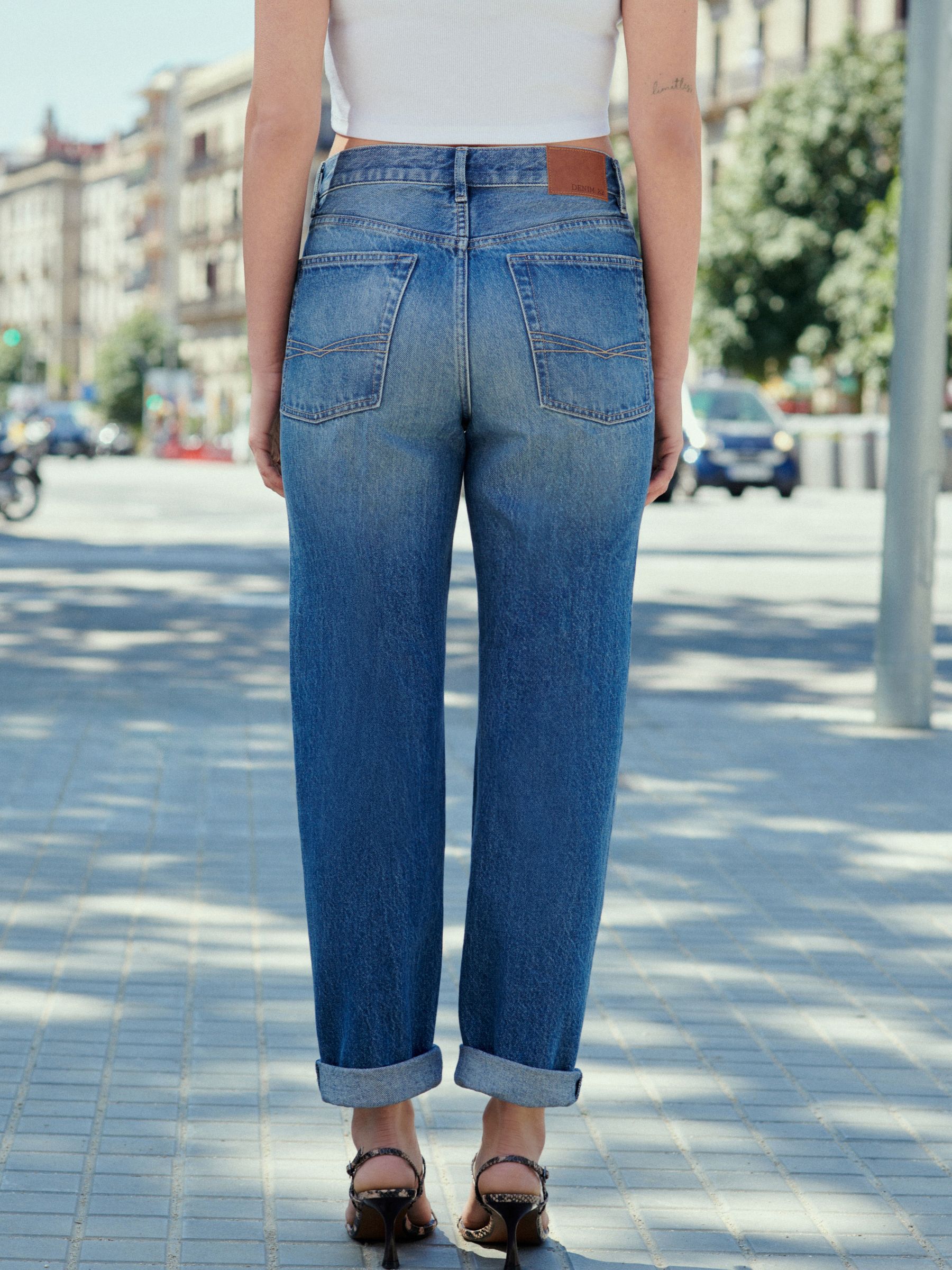 Donkerblauw - 100% katoenen mom jeans met rechte pijpen