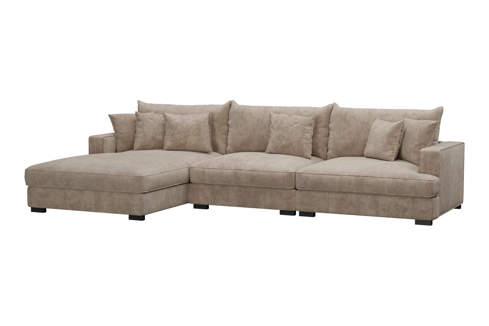 Rossi 3-seter med sjeselong venstre Tekstil Genesis 4 Beige, arm A med sorte ben. Std. Komfort.