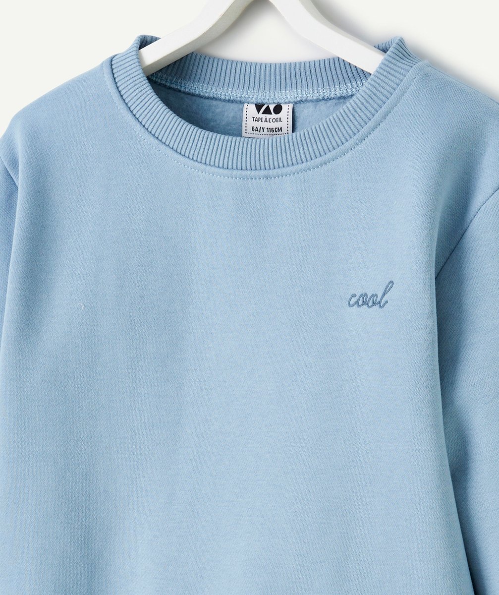 SWEAT MANCHES LONGUES GARÇON EN FIBRES RECYCLÉES BLEU AVEC MESSAGE BRODÉ