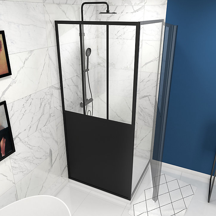 Paroi de douche fixe noir Galedo Fabrik transparent 90cm