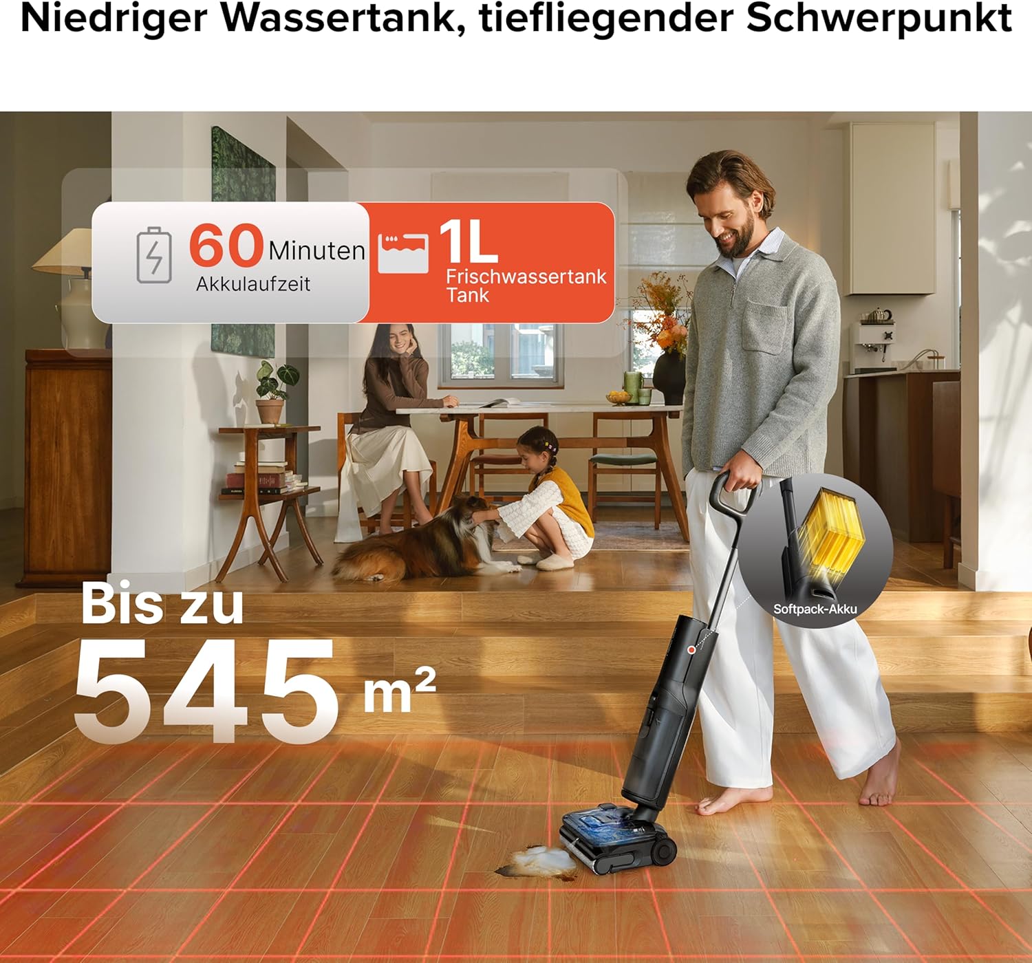 roborock F25 ACE Pro Nass-Trockensauger, 25000Pa, JetFoaming gegen Flecken, Anti-Haar-Verwicklung, 180° Flach-Design, Heißwasser-Selbstreinigung & Heißlufttrocknung