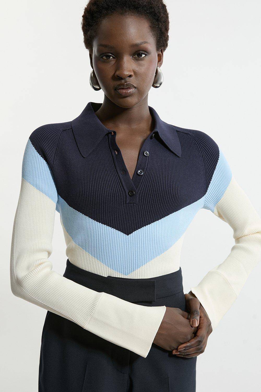 KarenMillen Haut Polo en Maille Côtelée Mélange Viscose