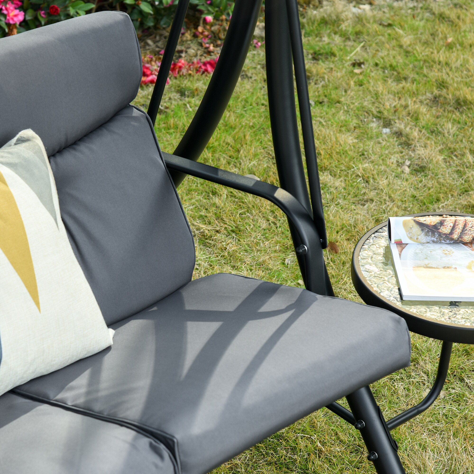 Outsunny 3-Sitzer Hollywoodschaukel mit verstellbarem Sonnendach grau, schwarz 278 x 125 x 177 cm (BxTxH)