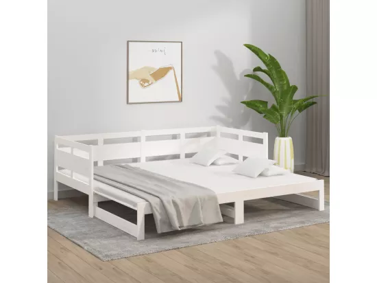 Lit coulissant Blanc Bois de pin solide 2x(90x190) cm