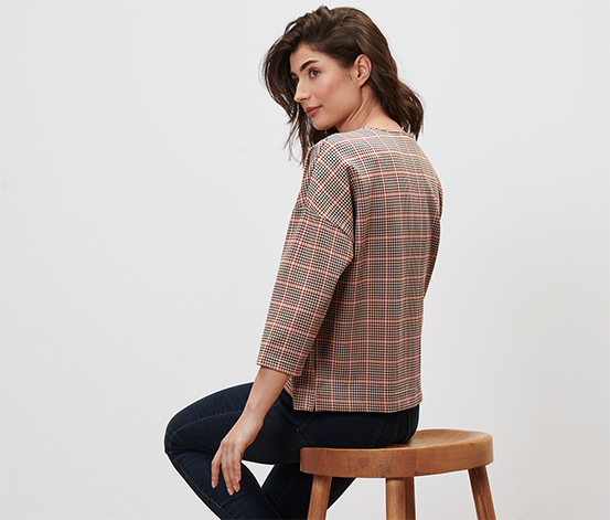 Sweatshirt mit 3/4-Arm, Hahnentritt