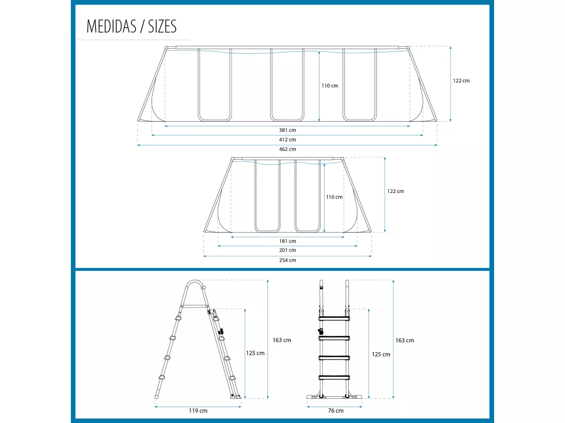 Piscine tubulaire Power Steel rectangulaire 4,12 x 2,01 x 1,22 m - Bestway