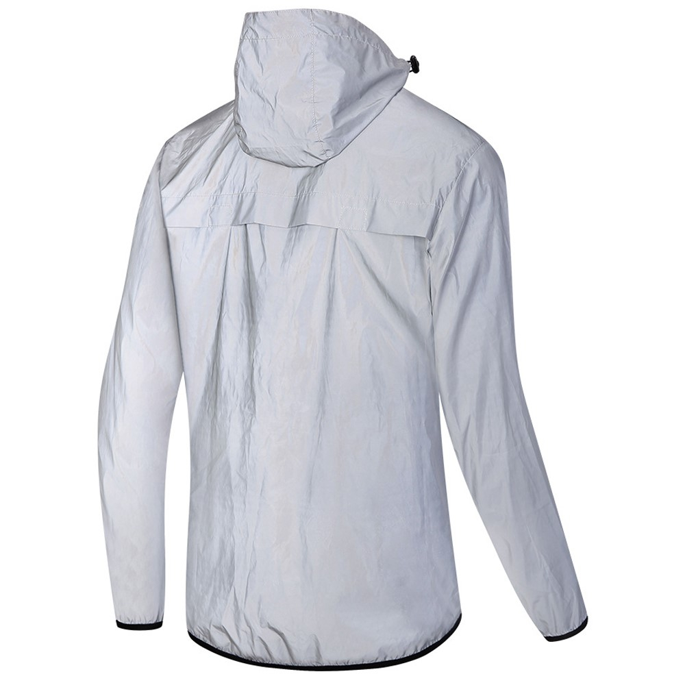 (Gr. L) Wasserabweisende Outdoor Sport Jacke Regenjacke Reflektierende Windjacke - Silber