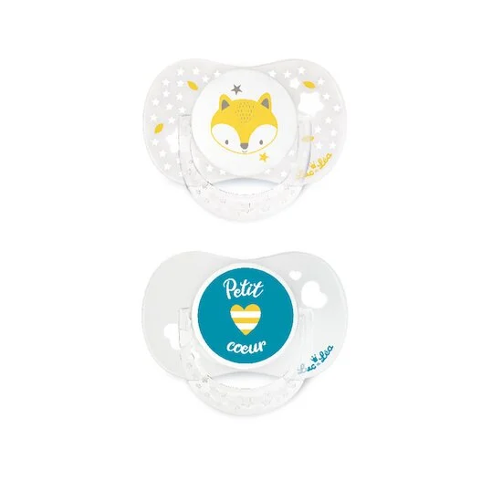 Lot de 2 Sucettes Anatomique en silicone avec anneau   Renard/Petit Cœur        0-6 mois   de               Luc et Léa