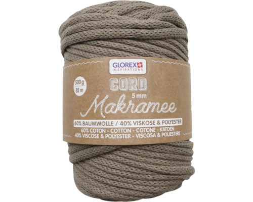 Macraméwol, geweven, lichtbruin, 5 mm, 500 g