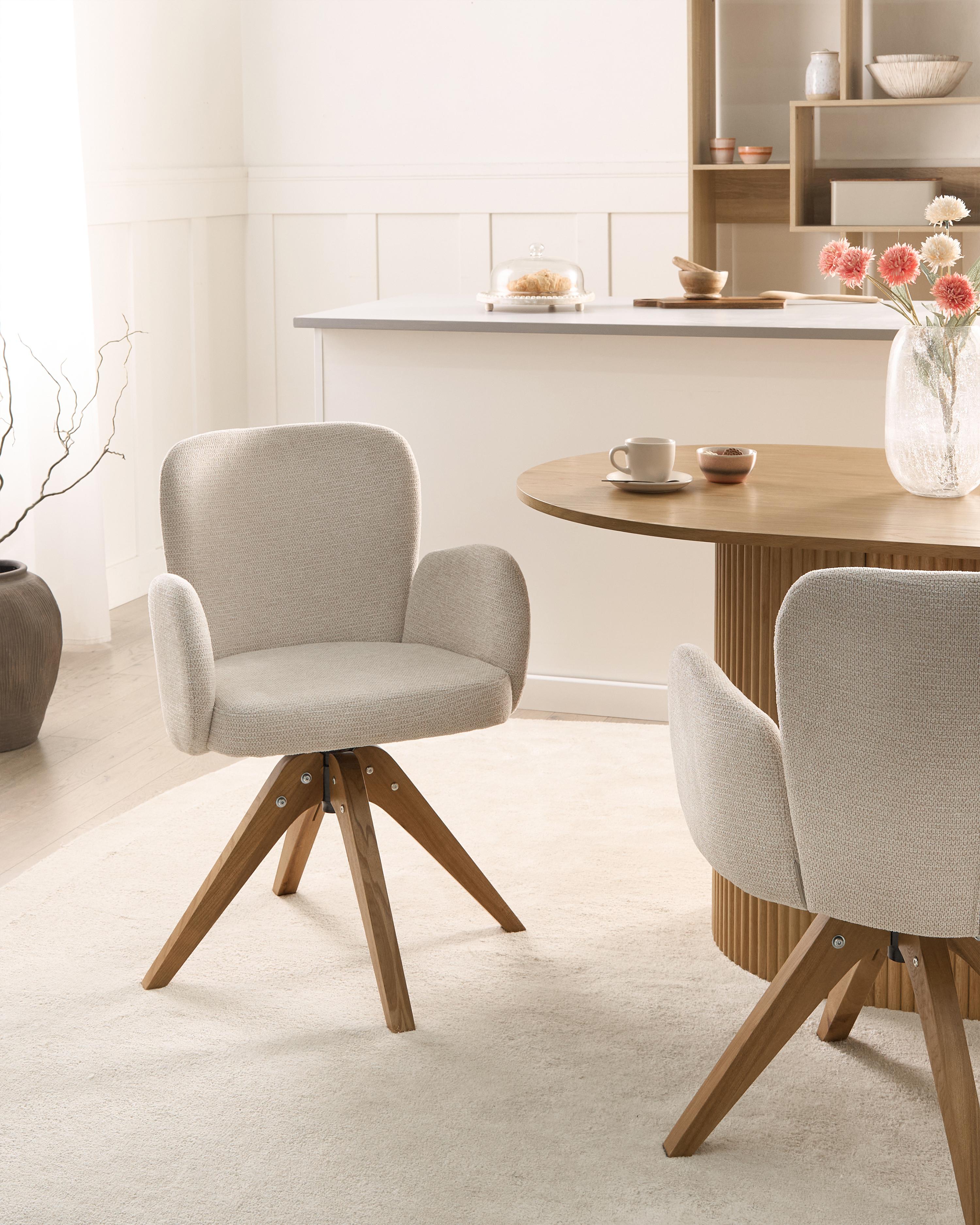 Set van 2 eetkamerstoelen draaibaar JEAN Stof Lichtbeige