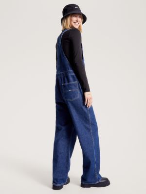 Jardineiras de trabalho em jeans de perna larga