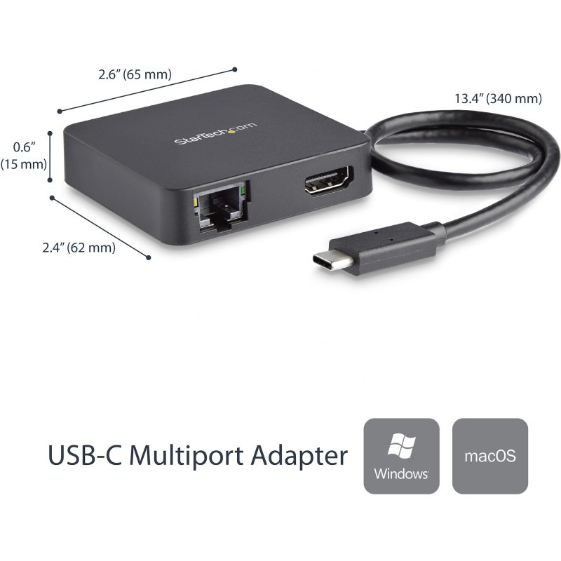 StarTech.com Adaptateur Multiport USB C - Mini Station d'Accueil USB-C Vidéo HDMI 4K - Gigabit Ethernet, Hub USB 3.0 (1x USB-A 1x USB-C) - Adaptateur Multiport USB Type-C - Compatible Thunderbolt 3