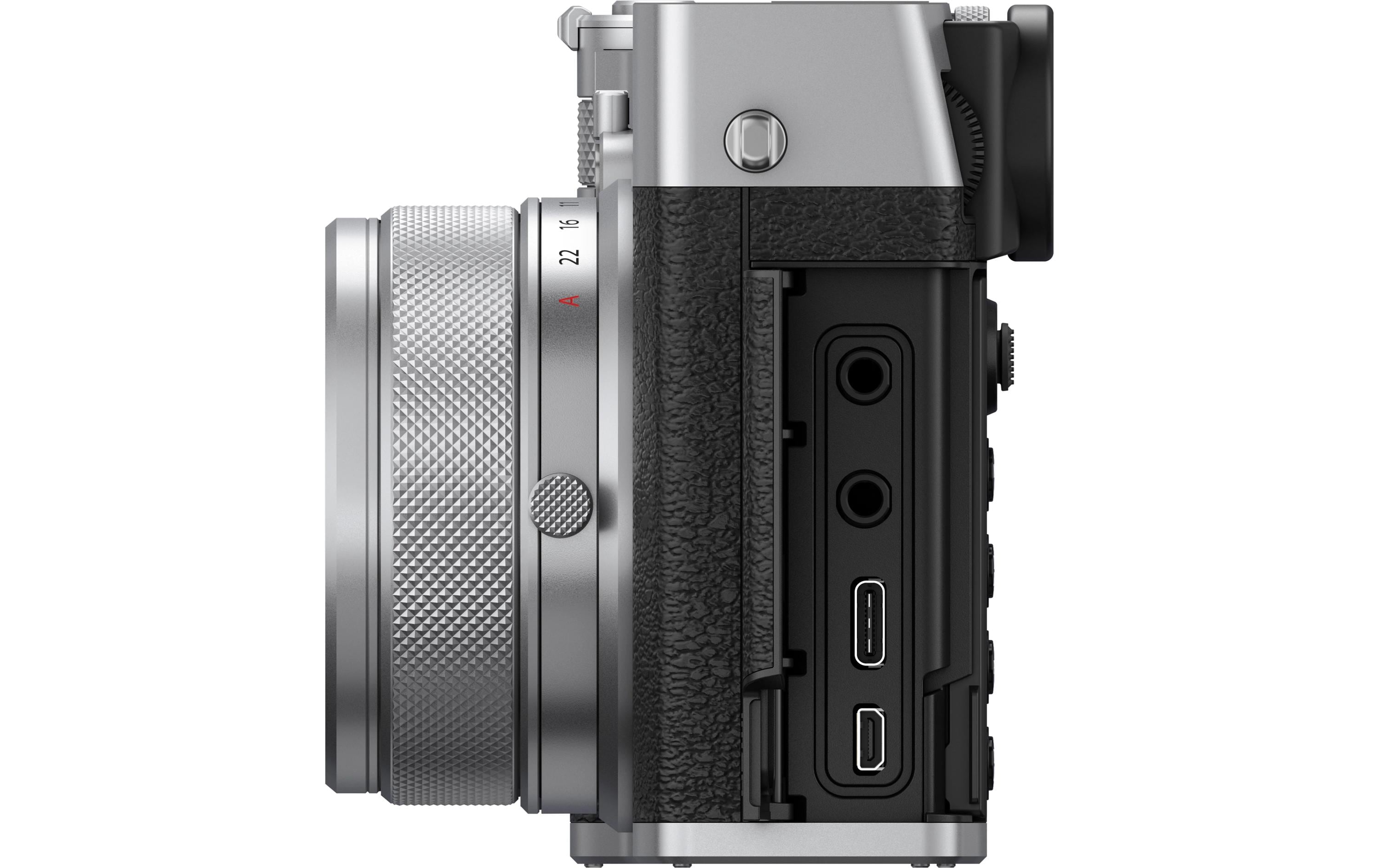 Fotokamera GFX 100RF Silber<br>GFX-Kamera mit fest verbautem Objektiv und bringt die Mittelformat-Bildqualität in ein ultrakompaktes Design