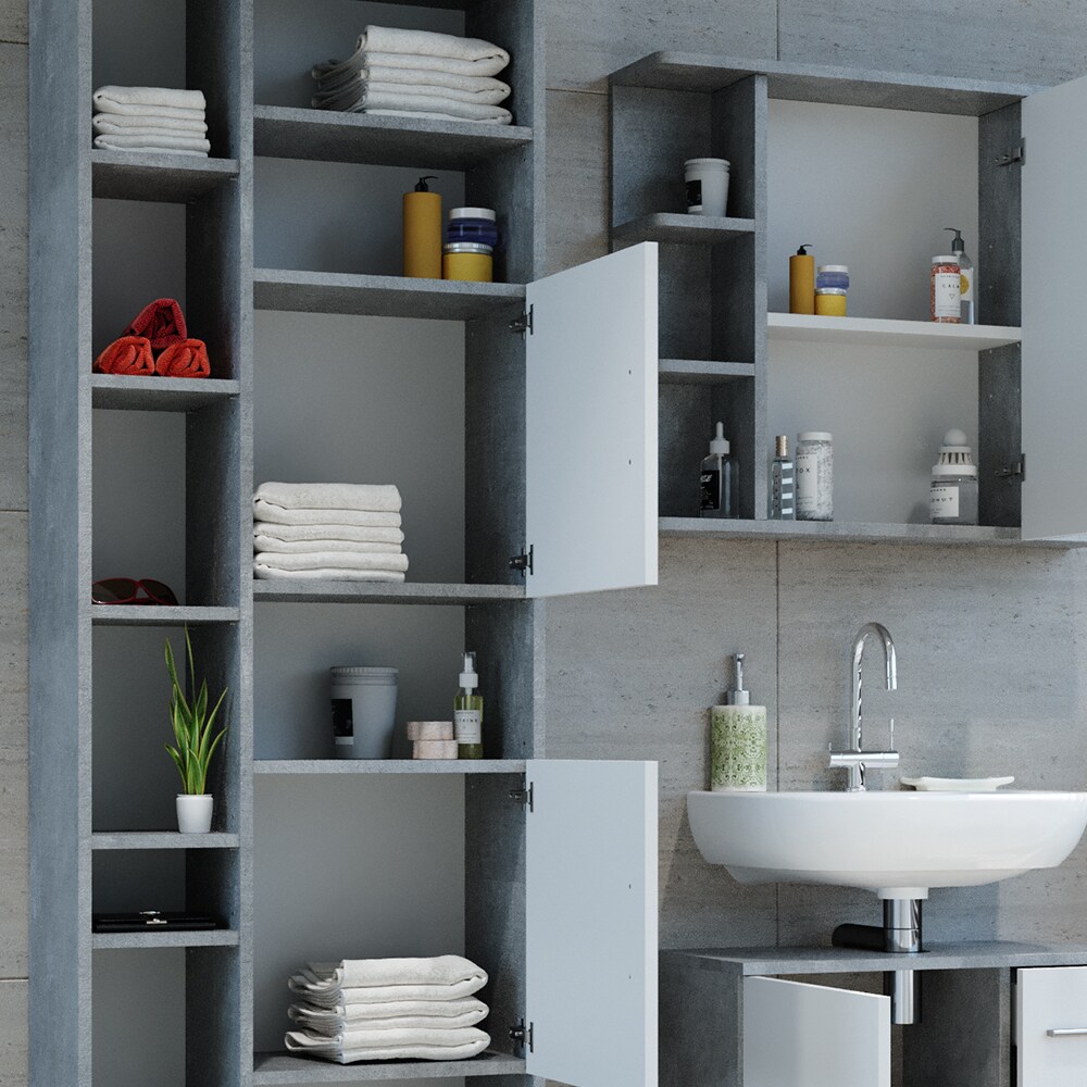 VICCO Badschrank ILIAS 190 x 60 cm Weiß Beton - Hochschrank Regal Badregal