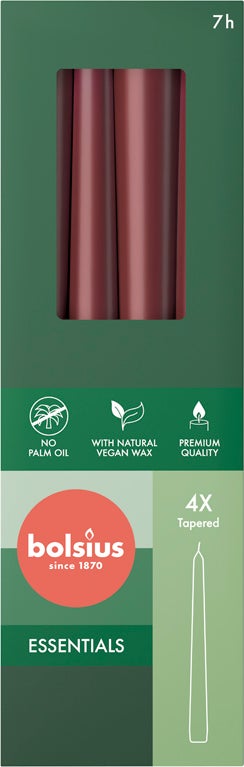 Bolsius dinerkaars Essentials rood 7,5 uur D 2,4 H 24,5 cm 4 stuks