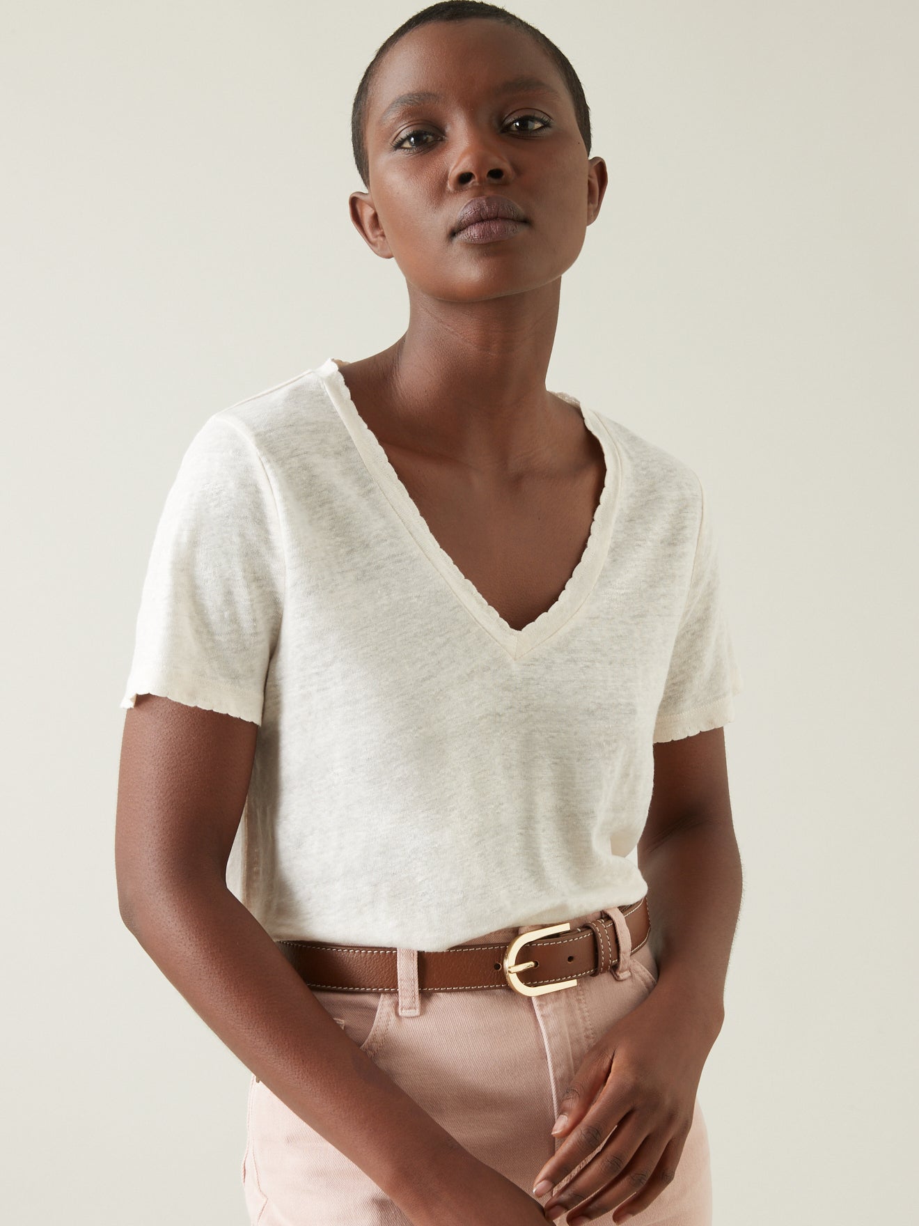 T-shirt lin col V femme
