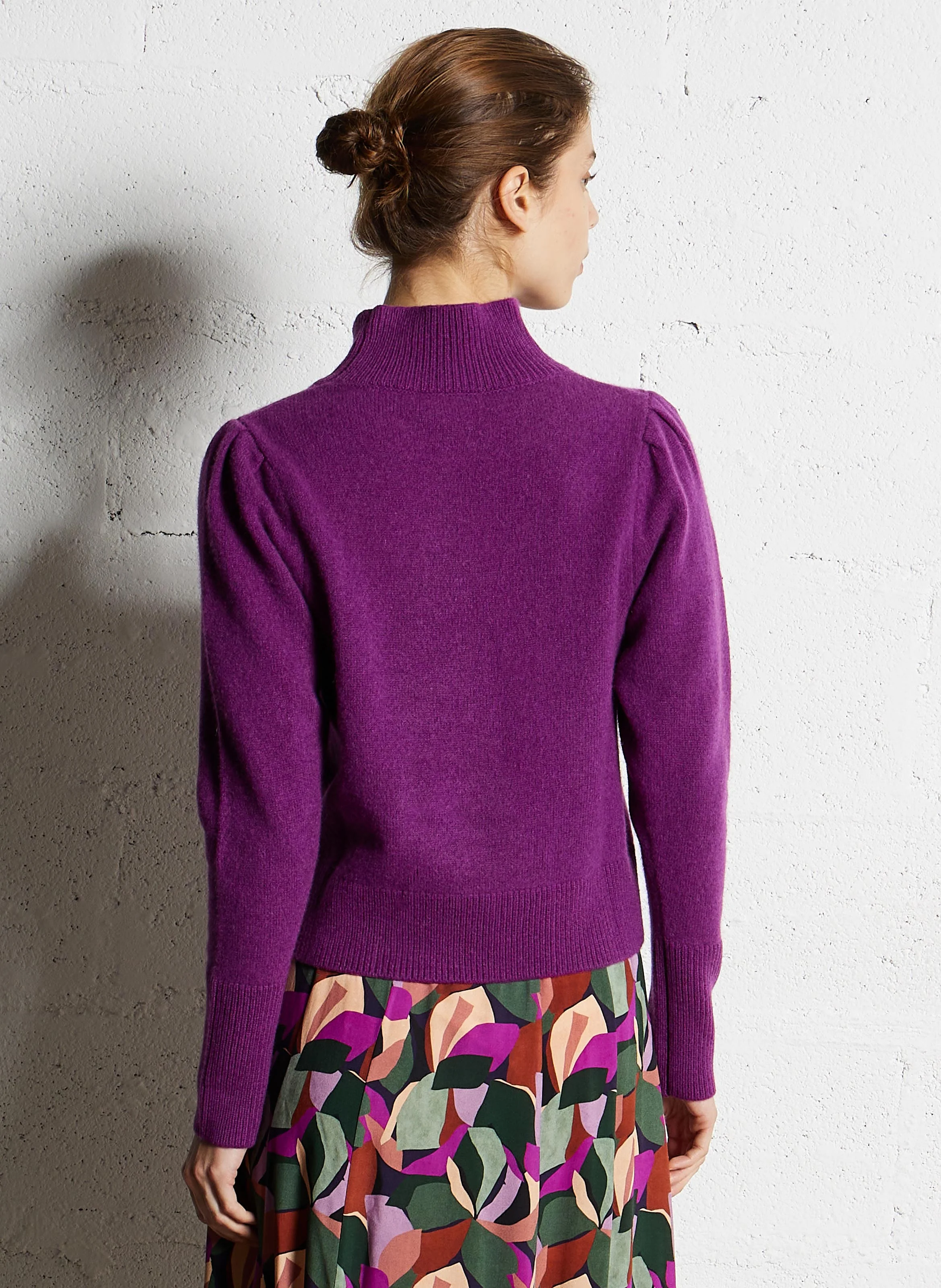 MATHIS - Pull droit col montant en laine et cachemire | Violet