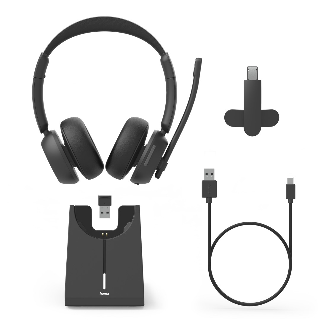 BT-800 Bluetooth 5.3 Kopfhörer Multipoint Over-Ear Office Headset mit Mikrofon und Ladestation (00139939) - Schwarz