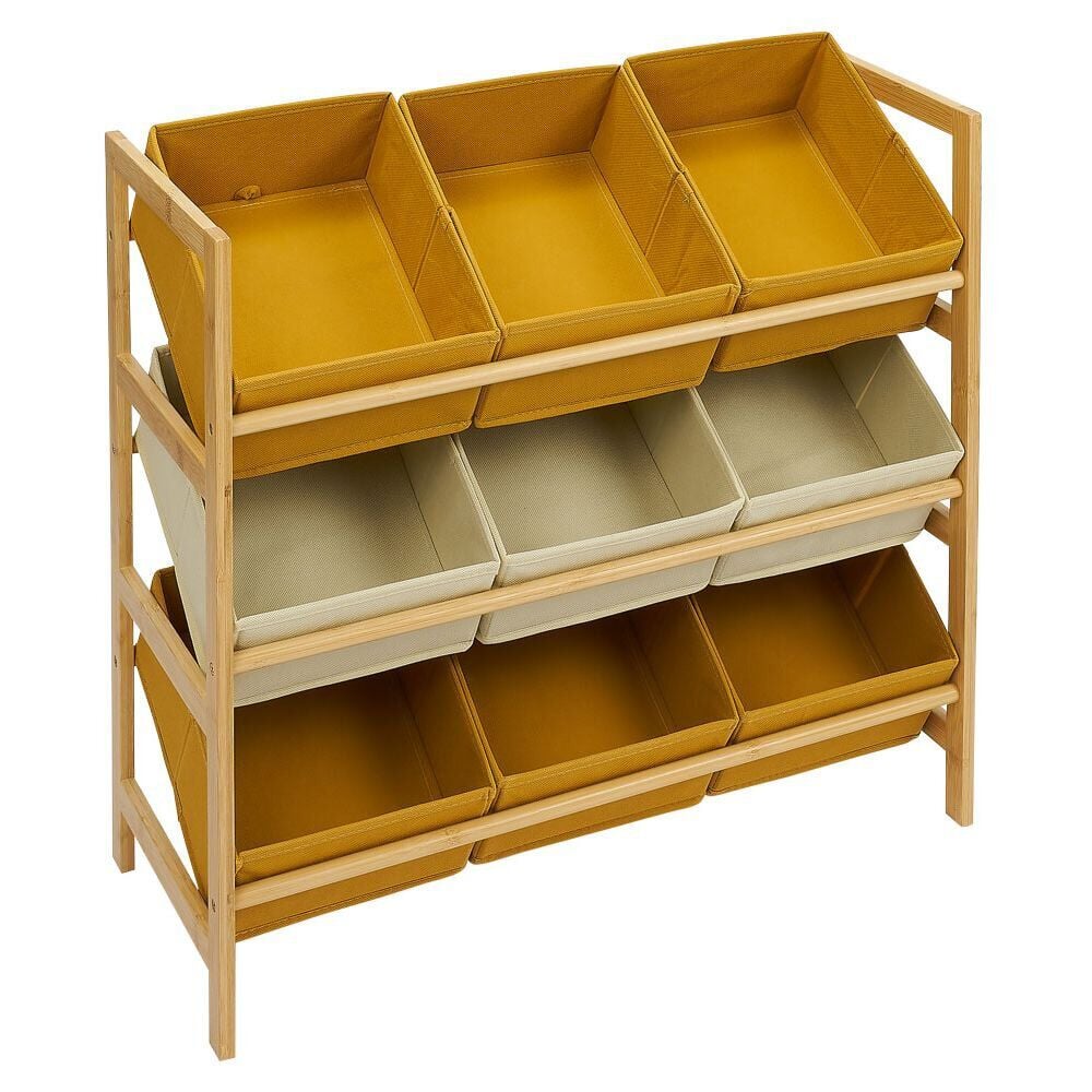 Structure bambou avec 9 panières de rangement polyester 65xH60x27cm