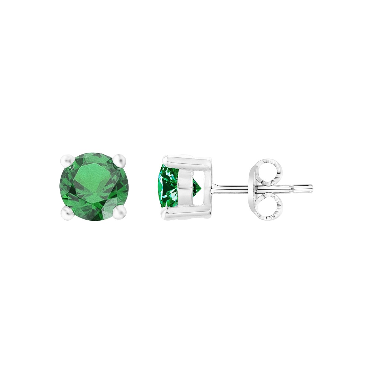 Boucles d'oreilles puces en Argent avec oxyde de zirconium vert emeraude