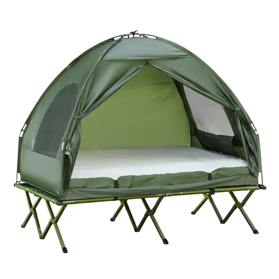 Coleman 2 Person Foldable Camping Cot, Portable Outdoor with Sleeping Bag & Thick Air Mattress, All in One Elevated Camping Bed Tent for 2