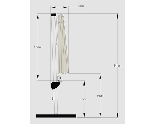 Soluna Orléans zweefparasol, Ø 300 cm, rond, ecru, inclusief kruisvoet.