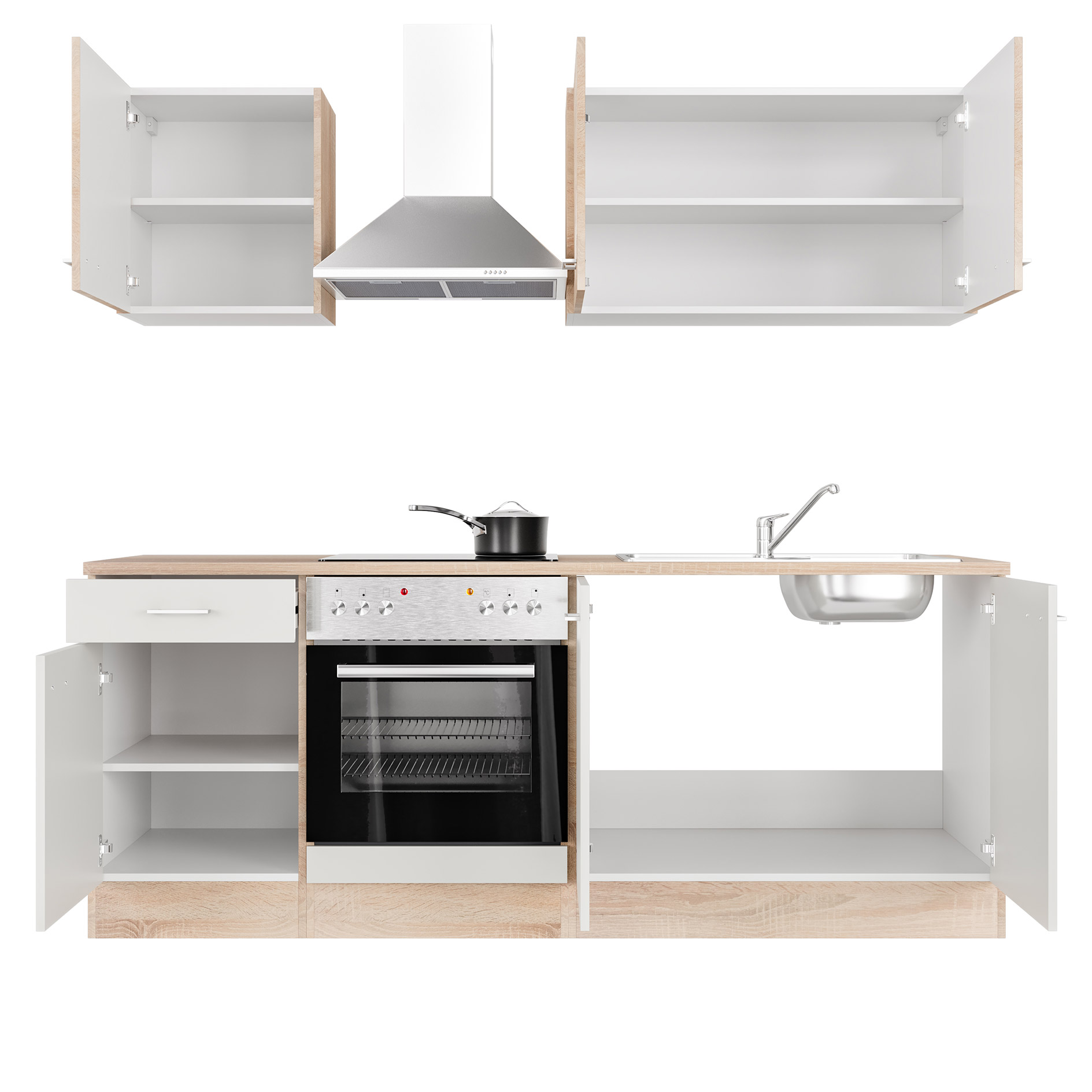 Küchenblock SAMOA - weiß - Sonoma Eiche - mit E-Geräten - 210 cm