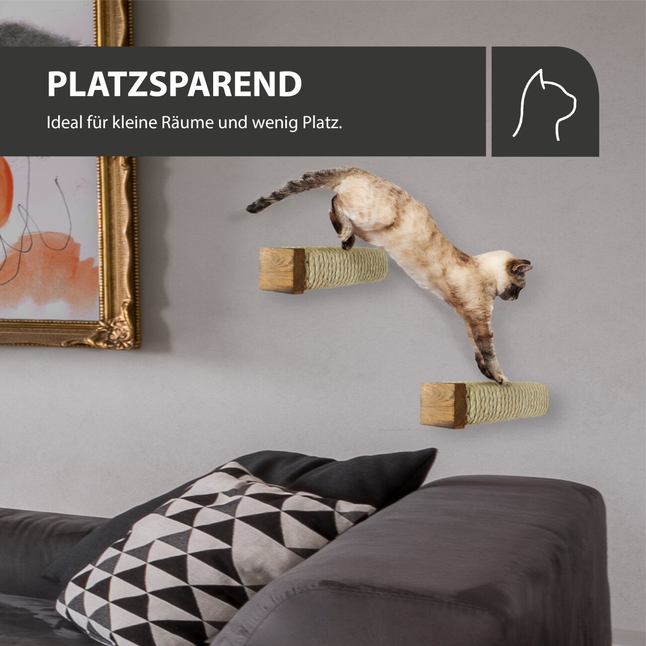 Rohrschneider ® Katzentreppe, Wandelement für Katzen mit starkem Sisalseil, 2-er Set sandbraun