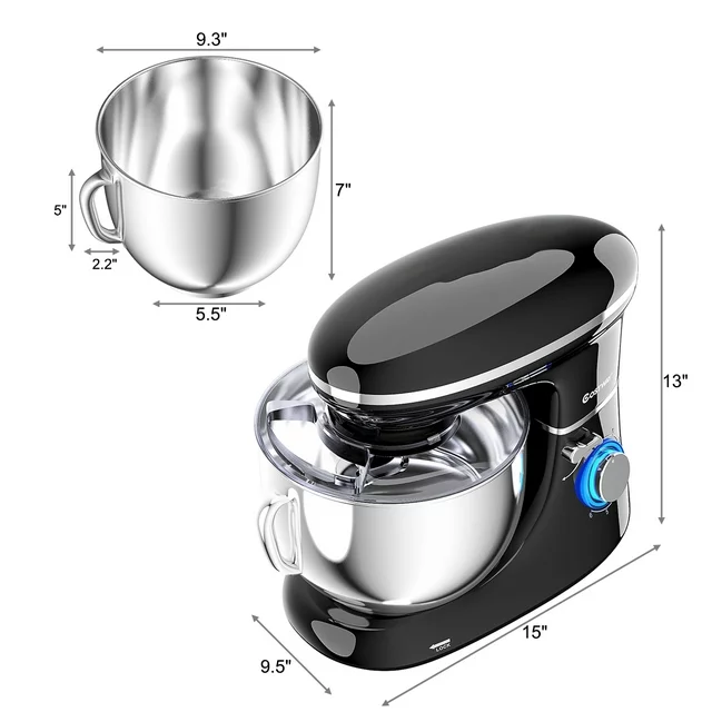 Batedeira de pedestal Costway de 6 velocidades, 660 W, com gancho para massa e batedor de arame, 6,3 qt (6,3 litros), branca.