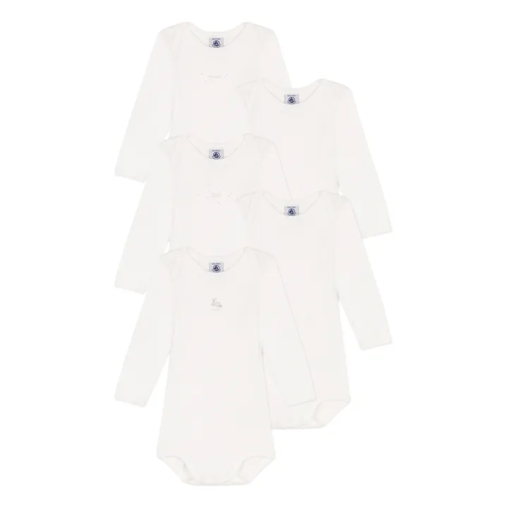 Petit Bateau Lot 5 Bodies Coton Bio Lapins | Blanc