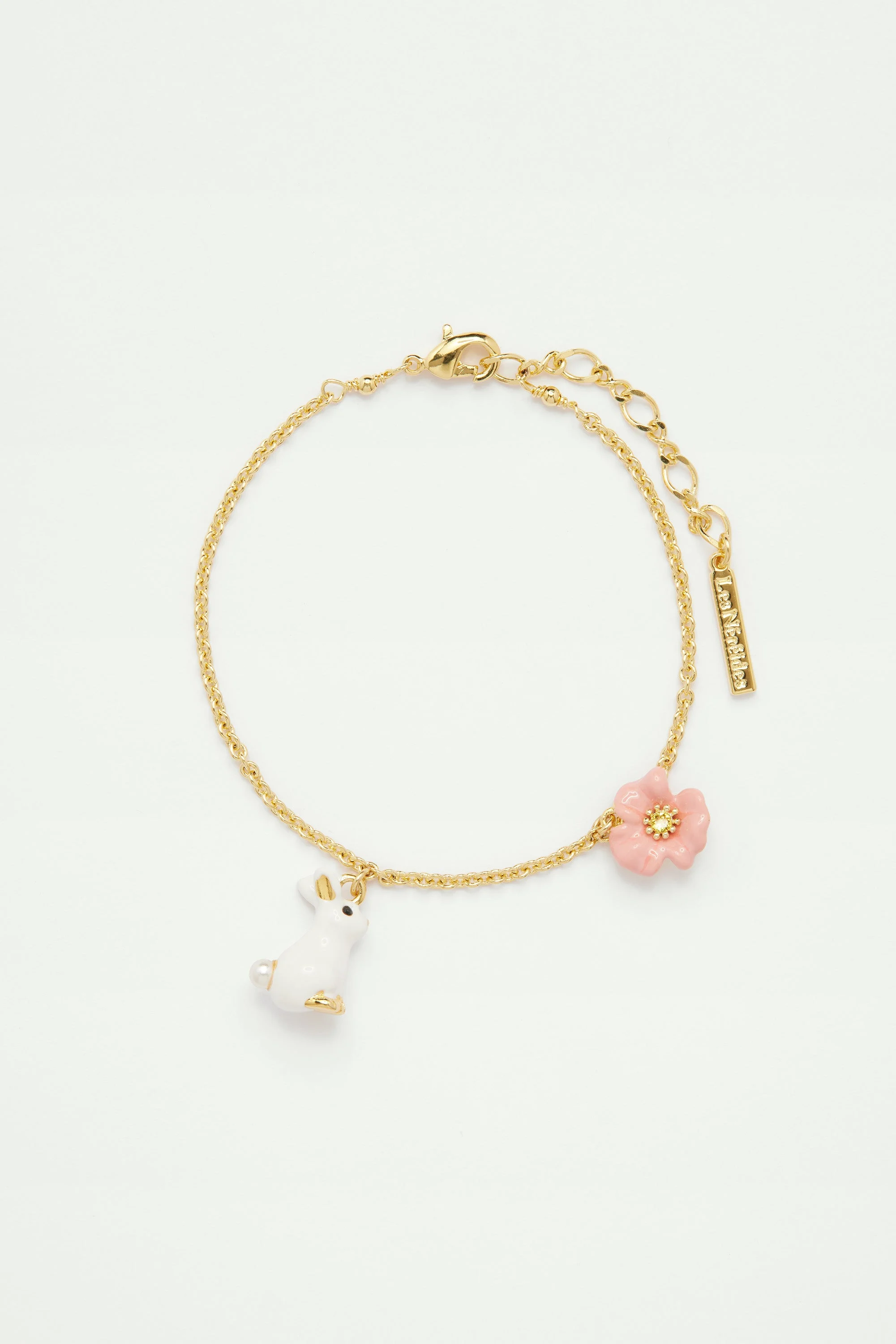 Bracelet fin à chaîne lapin et fleur | Multicolore