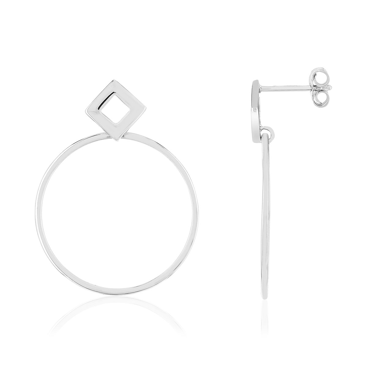 Boucles d'oreilles argent 925 motif losange et anneau