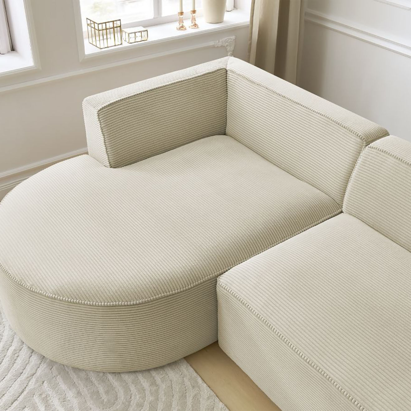 Bobochic Canapé d'angle gauche fixe 4 places Rousseau texturé beige - 250x160x72 cm
