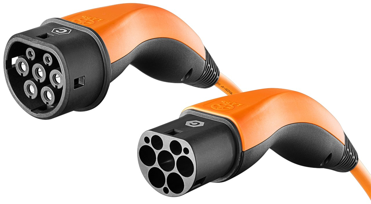 (5m) 22kW/32A Elektroauto Ladekabel 3-phasiges Stromkabel für Hybrid- / E-Autos mit Typ 2 Anschluss (5555934027) - Orange