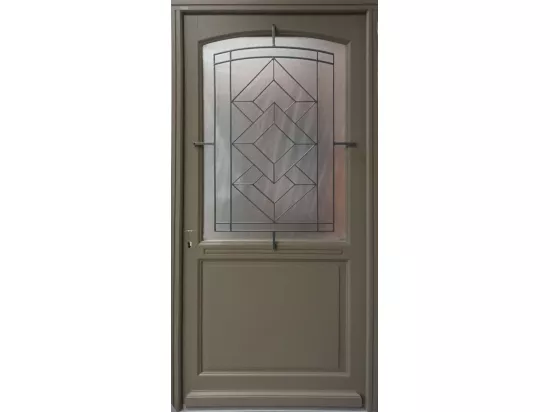 Porte D'Entrée Bois Vitrée, Elsie, Vert Ral7002, H,215Xl,90 P, Droit Cote Tableau