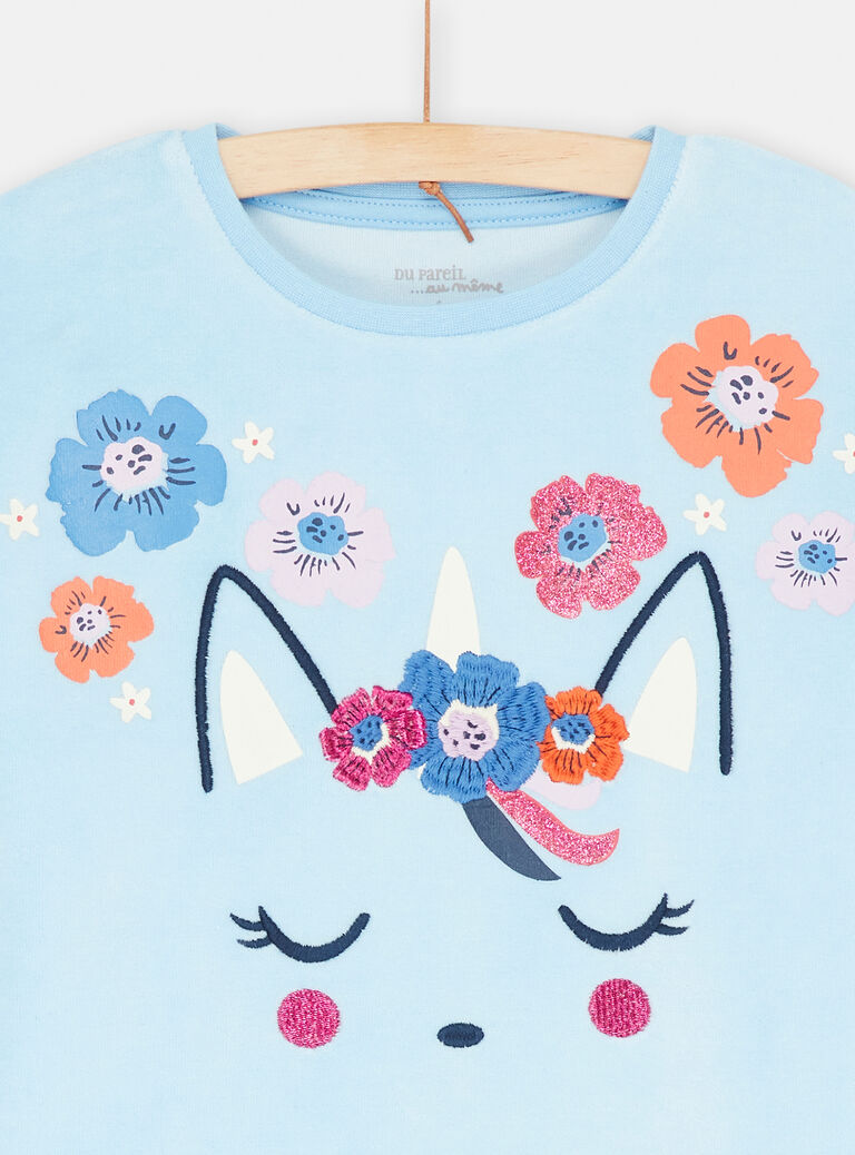 Pyjama en velours bleu pastel fille
