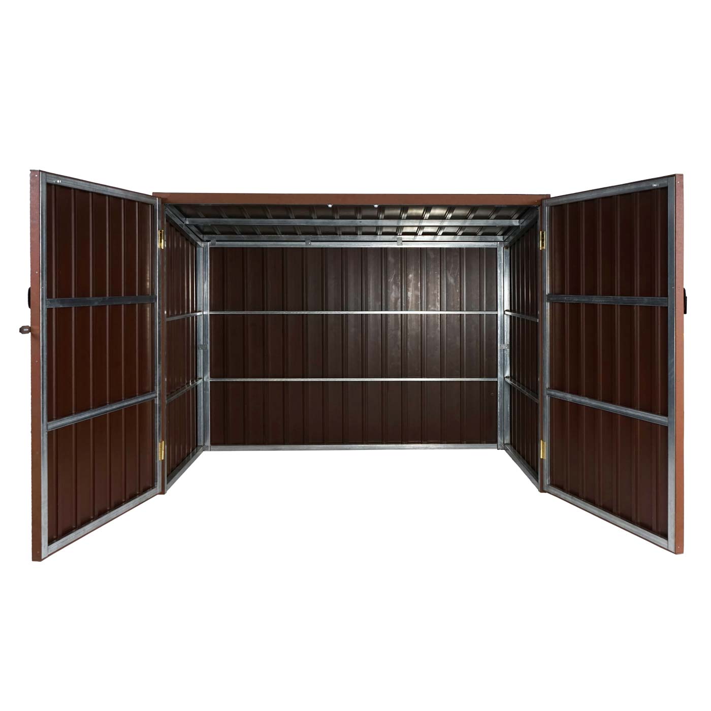 WPC-Fahrradgarage MCW-J29, Geräteschuppen Fahrradbox, Metall Holzoptik abschließbar ~ 2 Räder 172x213x112cm braun