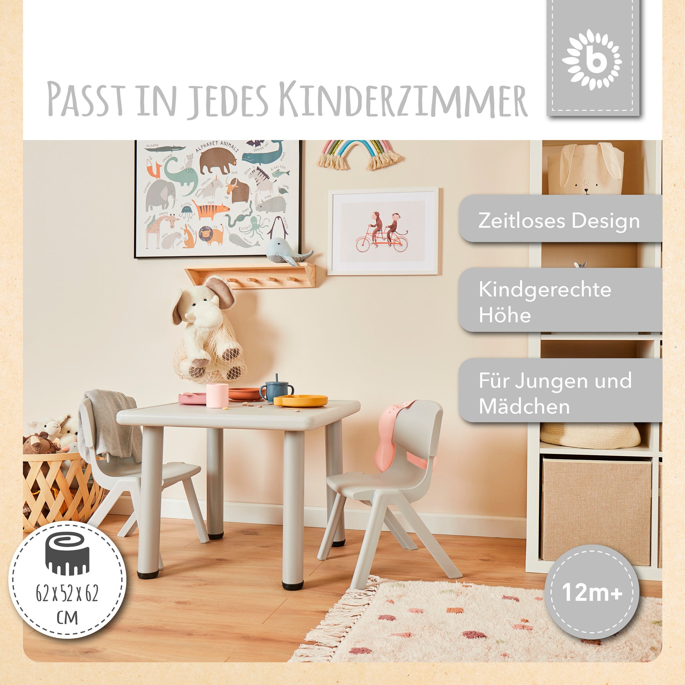Bieco Kindertisch, Design: Eisgrau Grau
